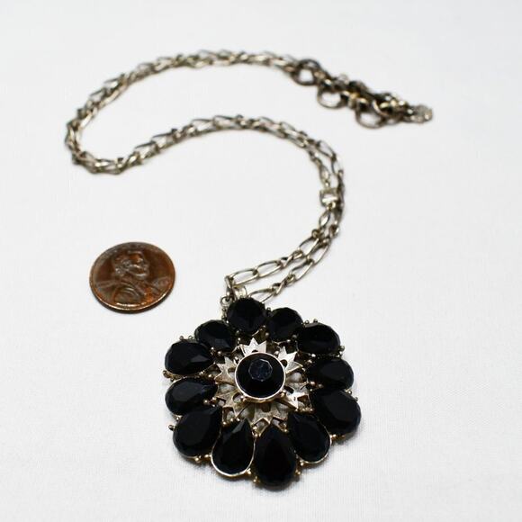 Lucky Brand Black Rhinestone Flower Pendant Necklace, 18 Inches, Distressed - Picture 7 of 8
